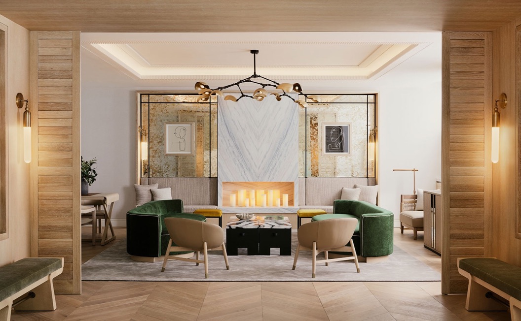 Lobby Living Room seating and fireplace at Kimpton Ashbel